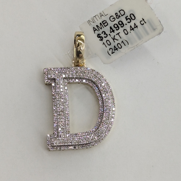 Real Diamond 10kt Gold Initial D Block Letter D Pendant - Picture 1 of 8